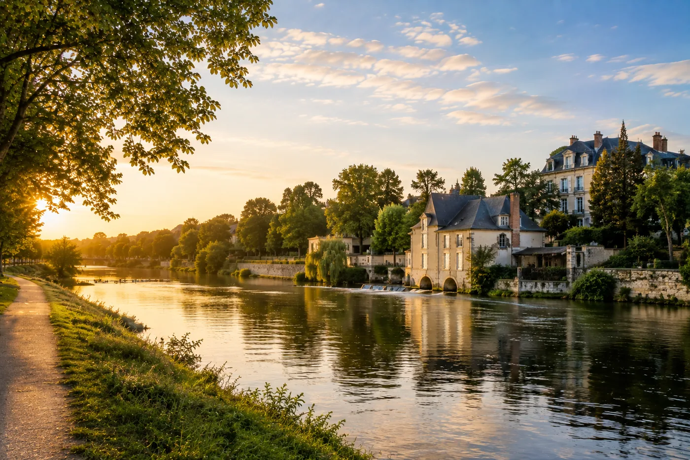 Bords du Loiret à Olivet, au coucher du soleil
